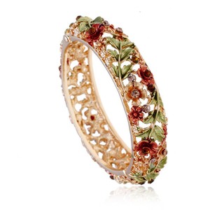 Bracelet tendance pour femme, accessoires de fête, bracelet coloré ajouré floral incrusté de strass, bracelet cloisonné - Product Image 1