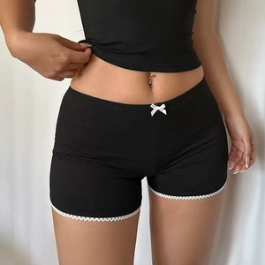 Abbigliamento da donna elegante alla moda personalizzato Hot Girl stretto dimagrante carino nero a vita bassa in pizzo di cotone Mini Shorts Pour Femmes - Product Image 3