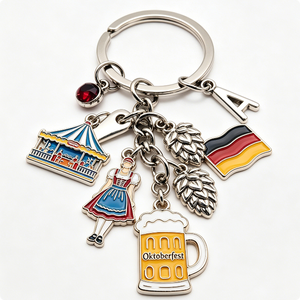 Oktoberfest Zinc Alloy Keychain With <b>Beer</b> Mug Dirndl Flag And Tent Charms Souvenir Gift - Product Image 1