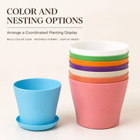 Pots à fleurs en résine PP colorés Macaron avec soucoupes, jardinières rondes en plastique pour la maison, le jardin et la pépinière