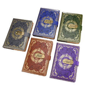 Vintage in pelle A5 <span class=keywords><strong>Notebook</strong></span> Glitter in rilievo fiore rigato di carta stampata segreto diario diario per gli studenti filo cucito - Product Image 1
