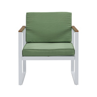 Chaise de jardin moderne en rotin vert avec coussin et pieds en métal blanc pour cour