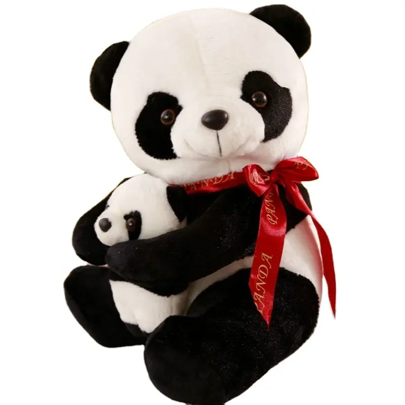 Souvenir Gift 25/30/40/50cm Cute Fat Papa and Kids Plush Animal Panda Cuddling Toy with Red Silk Bow for Kids