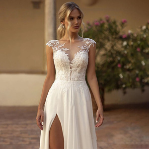 Robe de mariée légère, nouveau style, en dentelle <span class=keywords><strong>blanche</strong></span>, avec fente latérale, style Mori, en tulle pour voyage - Product Image 4