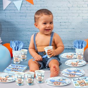 El juego de decoración de fiesta temática de oso azul bebé personalizable incluye pancarta de papel y plato para celebraciones de cumpleaños de Acción de Gracias - Product Image 2