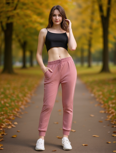 J742 Pantaloni Sportivi da Donna in Maglia Tinta Unita con Tasche, Traspiranti in Cotone e Fibra di Bambù, Joggers Casual Autunnali - Product Image 2