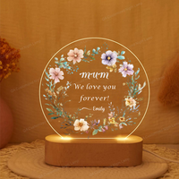 Veilleuse à fleurs en acrylique personnalisée Veilleuse LED personnalisée pour maman Fête des mères Lampe Cadeau