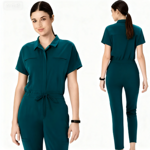 Mono de una pieza con detección de aguja ecológica con logotipo personalizado para mujer, conjuntos de uniformes elásticos, uniformes de hospital de tela Jersey - Product Image 2