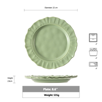 Piring Salad Porselen Minimalis 9 Inci Bulat, Piring Keramik Polos Berlapis Glaze, Perlengkapan Meja Rumah