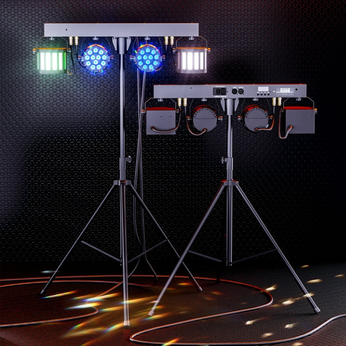 Portable RGBW LED Party Light Kit 2 Par Lights 2 Derby Effects Stage Lighting Bar Set with Stand for Disco Club