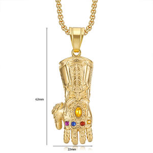 Collar con Colgante de Guantes de Thanos de los <span class=keywords><strong>Vengadores</strong></span>, Accesorio de Hip Hop al por Mayor, de Acero Inoxidable con Diamantes - Product Image 4