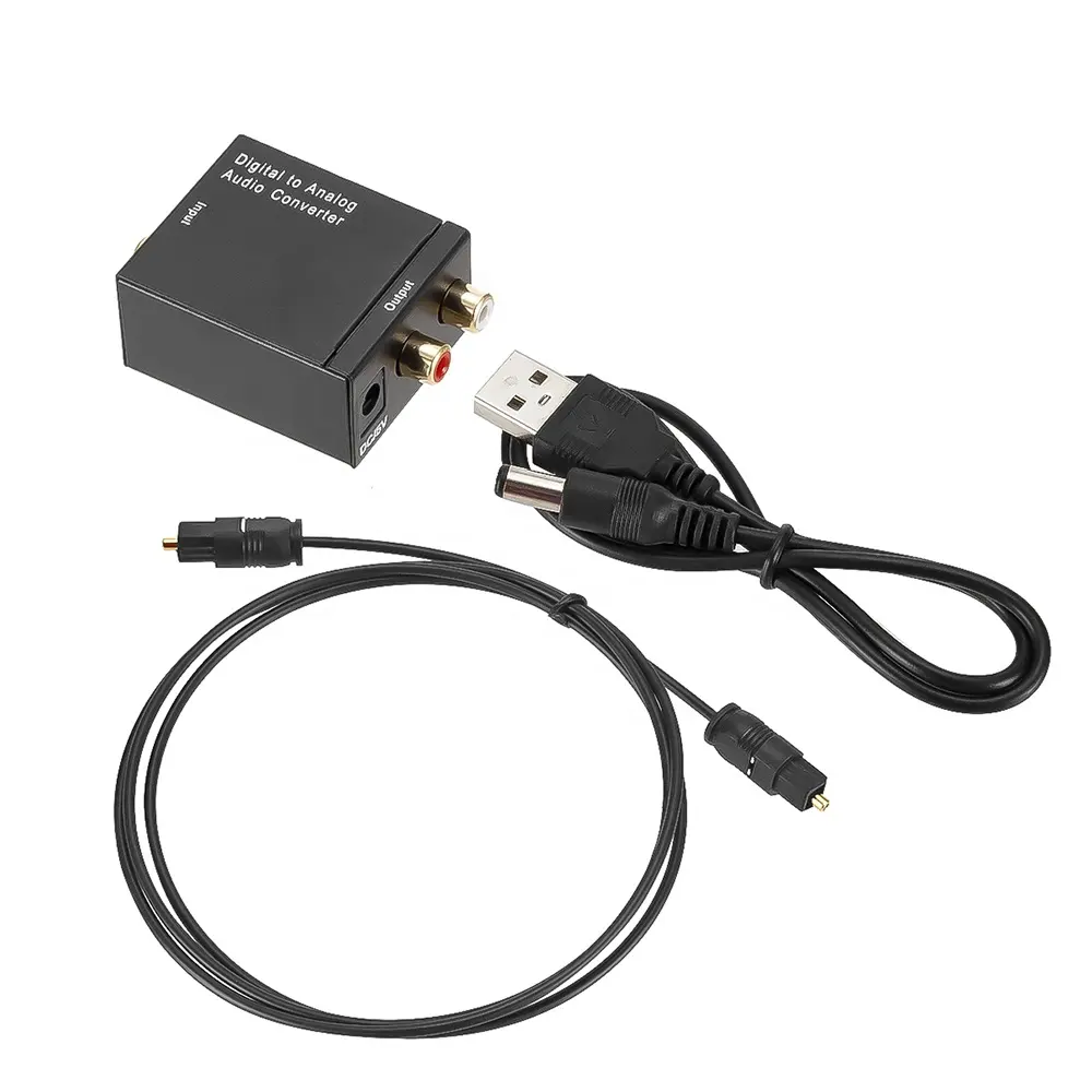Digitaler optischer koaxialer zu analoger Cinch-L/R-Audio konverter adapter mit 1m optischem Toslink-Kabel und USB-Stromkabel