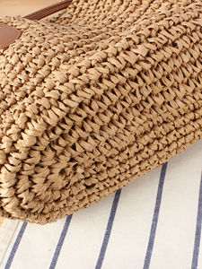 Sac de plage artisanal en paille avec deux anses, idéal pour les vacances et le quotidien, sac à main portable d'été avec cordon de serrage, sac de plage écologique - Product Image 4