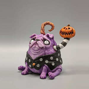 Halloween resina Pug scultura Pug Dog figurine Halloween decorazione natalizia scultura animale statua d'arte - Product Image 3