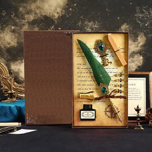 Vintage Blue Feather Gilded Ballpoint Pen 0.7mm Metal <b>Writing</b> Tool with Elegant Gift <b>Box</b> Bonvan - Product Image 1