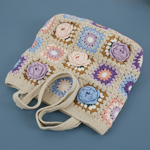 <span class=keywords><strong>Sac</strong></span> à main en <span class=keywords><strong>crochet</strong></span> fait main fleur cadeau grand-mère <span class=keywords><strong>sac</strong></span> carré pour femme fille - Product Image 3