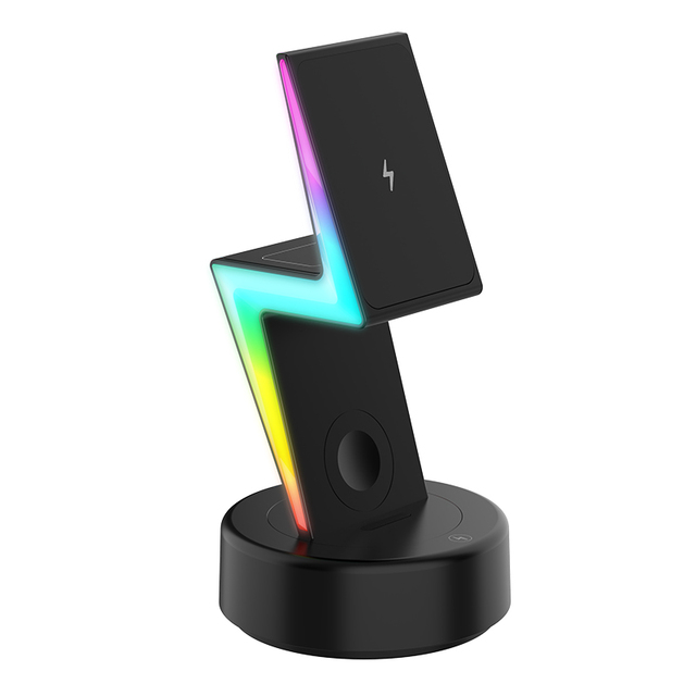 2025 New 3 In1 Wireless Charger Phone Headphones Watches Wireless Charger Pad Bolt Shape Led Fast Charging Stand