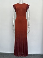 Nouvelle Collection OUDINA : Robe Longue Maxi en Maille Plissée sans Manches, Col Rond, Rayures Dégradées, Patchwork, pour Femmes