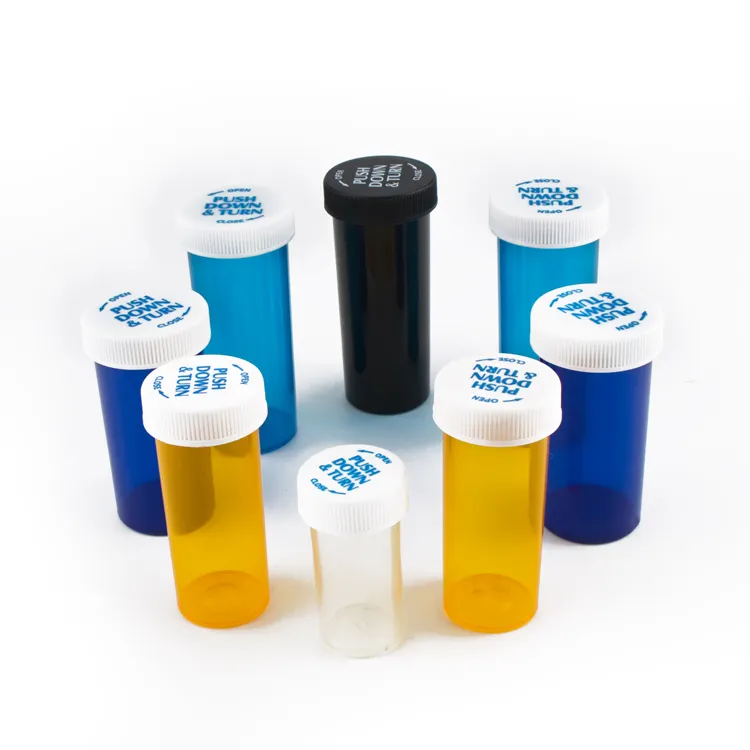 Vente en gros médecine pilule conteneur capsule flacons personnalisés 98mm pousser vers le bas pré emballage rouleau conteneur pop top tubes de compression en plastique