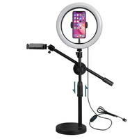 Support de table pour photographie, support de téléphone pour selfie, vlog, vidéo en direct, avec anneau lumineux LED, angle et hauteur réglables