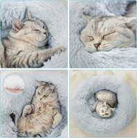 Coussin chauffant USB pour animaux de compagnie, lit rond en peluche longue, nid douillet chauffant pour chiens et chats