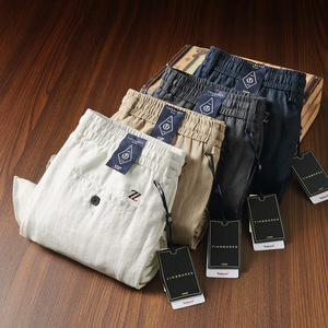 <span class=keywords><strong>Pantaloni</strong></span> da uomo larghi dritti in vita <span class=keywords><strong>con</strong></span> coulisse traspirante Casual in <span class=keywords><strong>lino</strong></span> sottile estivo - Product Image 2