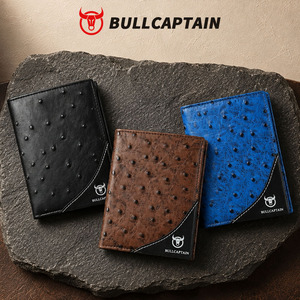 กระเป๋าสตางค์หนังนกกระจอกเทศแท้ BULLCAPTAIN รุ่นใหม่ แฟชั่นสำหรับผู้ชาย กระเป๋าสตางค์แบบสั้น จัดระเบียบได้ แบรนด์หรู พร้อมช่องใส่บัตร - Product Image 4