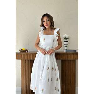 Vestido de Novia al por Mayor Naranja sin Mangas con Volantes - Product Image 3