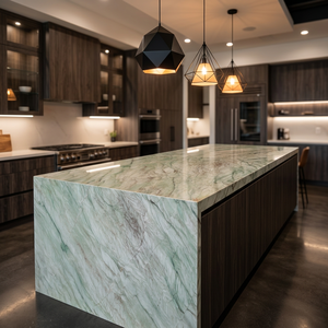 Dalles de quartzite amazonite vert naturel polies, dalles de marbre de luxe pour panneau mural de fond de télévision, décoration intérieure de villa - Product Image 2