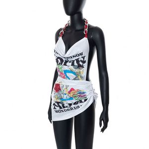 Abbigliamento da festa da donna per le vacanze estive a catena con scollo all'americana da notte a schiena posteriore Mini abito da Club Sexy per le donne - Product Image 4