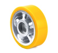 Roue pivotante industrielle de moyenne capacité 100x32mm à double roulement à billes, noyau en aluminium renforcé, polyuréthane jaune, charge 200kg