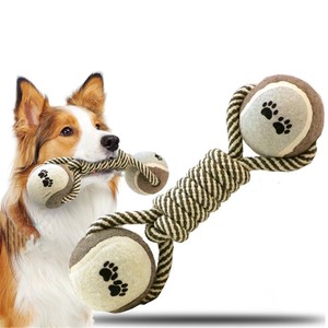 Jouet en corde pour animaux de compagnie, haltère, balle en chanvre, jouets à mâcher pour chiens, jouets de tennis - Product Image 1