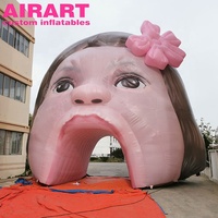 Canal gonflable de forme de tête de fille, tunnel gonflable de forme de bébé d'accessoires de fête de thème, tente de caractère adaptée aux besoins du client