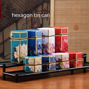 กล่องดีบุกโลหะหกเหลี่ยมข<span class=keywords><strong>น</strong></span>าด80 * H70/80 * H150 * มม. สำหรับบรรจุภัณฑ์ชาและกาแฟสำหรับลูกอมและช็อกโกแลต - Product Image 3
