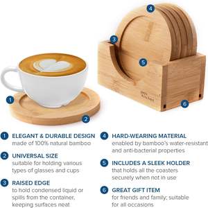 <span class=keywords><strong>Set</strong></span> di Sottobicchieri e <span class=keywords><strong>Tovagliette</strong></span> in Legno Stile Americano con Isolamento Termico per Cerimonia del Tè - Product Image 4