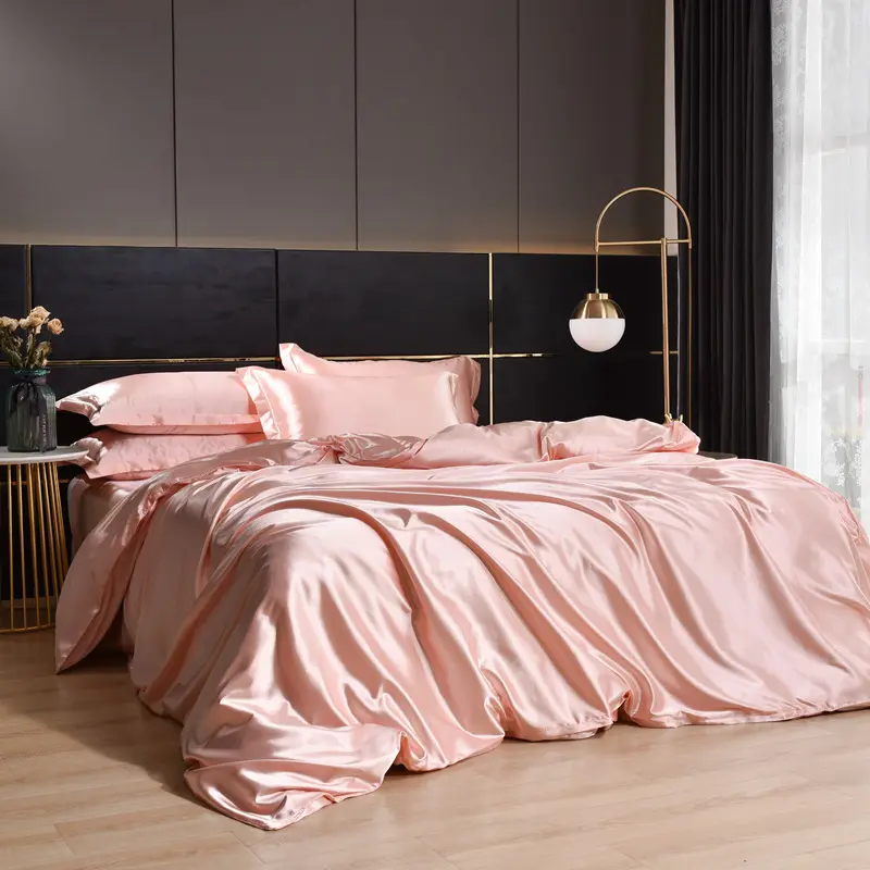 Wholesale custom bed cover sets silk queen size bed sheets set