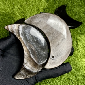 Vente en gros de sculptures de lune en obsidienne argentée naturelle de 8 à 10 cm, ornements en cristal pour la guérison spirituelle, décoration intérieure - Product Image 2
