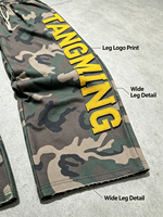 Grosir OEM Pakaian Olahraga Dua Potong Ramah Lingkungan Motif Kamuflase Acid Wash dengan Logo Kustom, Sweater Berkerudung dan Celana Kaki Lebar untuk Musim Gugur
