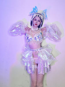 Costume de fête musical Gogo féerique pour femme, personnalisé, en polyester respirant, avec paillettes à effet miroir et franges, idéal pour les bars et boîtes de nuit - Product Image 4