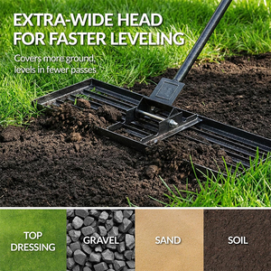<span class=keywords><strong>Râteau</strong></span> de nivellement de jardin robuste JH-Mech avec manche long de 78 pouces, 30x10 pouces, qualité professionnelle, métal noir - Product Image 3