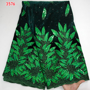 Tissu en dentelle de velours africain de luxe 3576 avec paillettes, tissu en dentelle française épaisse de haute qualité pour la couture de robes de mariée - Product Image 5