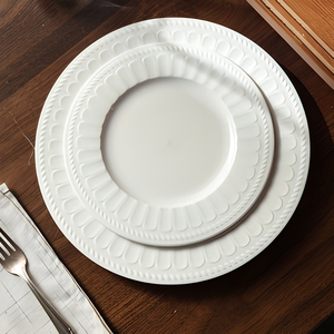 Assiette de table élégante en céramique à relief, blanc pur, pour la maison, le café, l'hôtel, la restauration occidentale, la soupe, le dessert, le service des repas - Product Image 2
