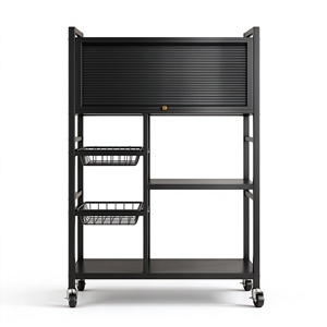 Étagère de cuisine avec paniers doubles en fil métallique, armoire de rangement mobile en métal avec porte à battant, chariot à <span class=keywords><strong>micro</strong></span>-ondes <span class=keywords><strong>sur</strong></span> roulettes - Product Image 1