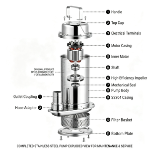 Pompe submersible haute capacité en acier inoxydable SS304 pour eau propre, conception extractible QDX, pompe industrielle pour levage d'eau, 1,5 m³/h, 22 m - Product Image 3
