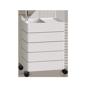 360 Degree Rotating Bedside Table <b>Plastic</b> <b>Drawer</b> <b>Storage</b> Cabinet With Wheels For Bedroom Nightstand White 5 Tier - Product Image 5