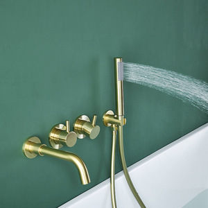 Ensemble <span class=keywords><strong>de</strong></span> douche encastré en laiton rond, <span class=keywords><strong>baignoire</strong></span> chaude et froide cachée en or brossé, ensemble <span class=keywords><strong>de</strong></span> douche XR7866 - Product Image 5