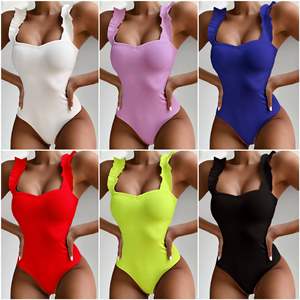 Vente en gros de monokini à volants de couleur unie à bandoulière 2025 - Product Image 6