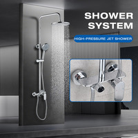 Système de douche mural simple à trois modes (douche douce/jet/massage) avec corps en laiton chromé, ensemble de douche pluie en céramique et barre coulissante