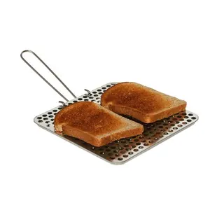 便携式野营炊具，带可折叠手柄锡板面包烤面包机金属烤架，用于燃气灶上的燃气火焰炉灶