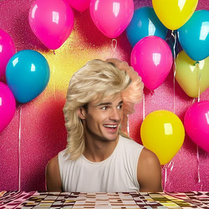 Anxin Nouveau produit 70s 80s Blonde Mullet Adult Funny Perruques synthétiques pour hommes Pop <span class=keywords><strong>Rock</strong></span> Joe Dirt <span class=keywords><strong>Perruque</strong></span> - Product Image 6